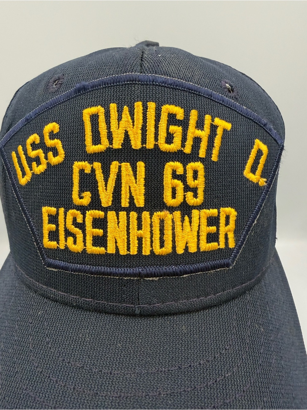 USS Dwight D Eisenhower CVN 69 Embroidered Navy Cap - Yellow Text